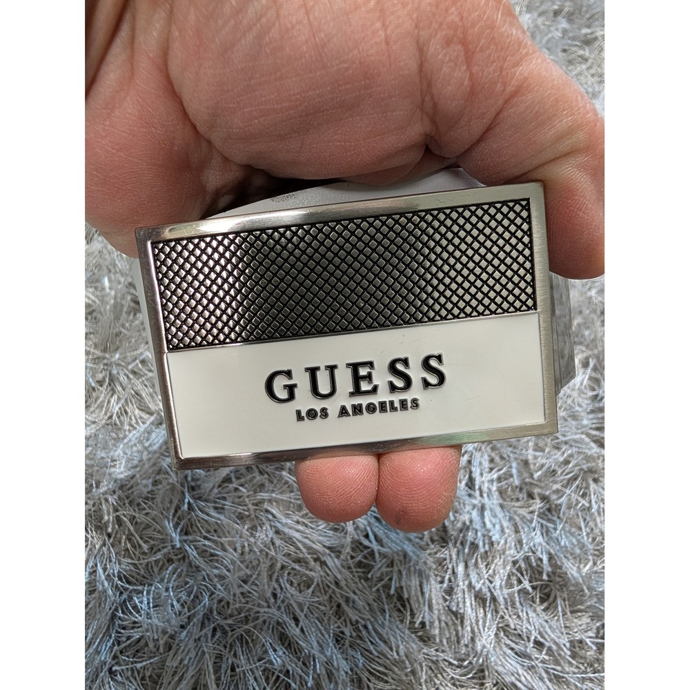 GUESS Los‎ Angeles Mens White Reversible Plaque Buckle Belt 32
